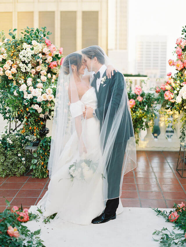 Wrapped in one veil on the rooftop, peonies climbing the terrace rail