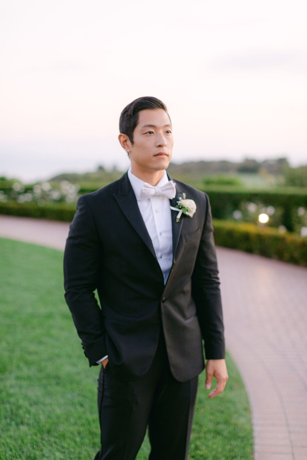 The groom at last light at The Resort at Pelican Hill