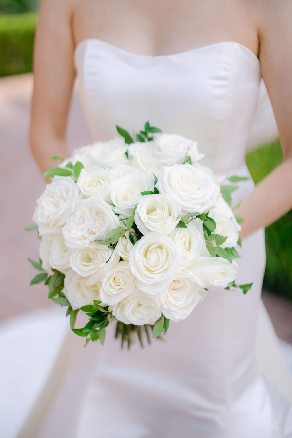 White garden roses at The Resort at Pelican Hill