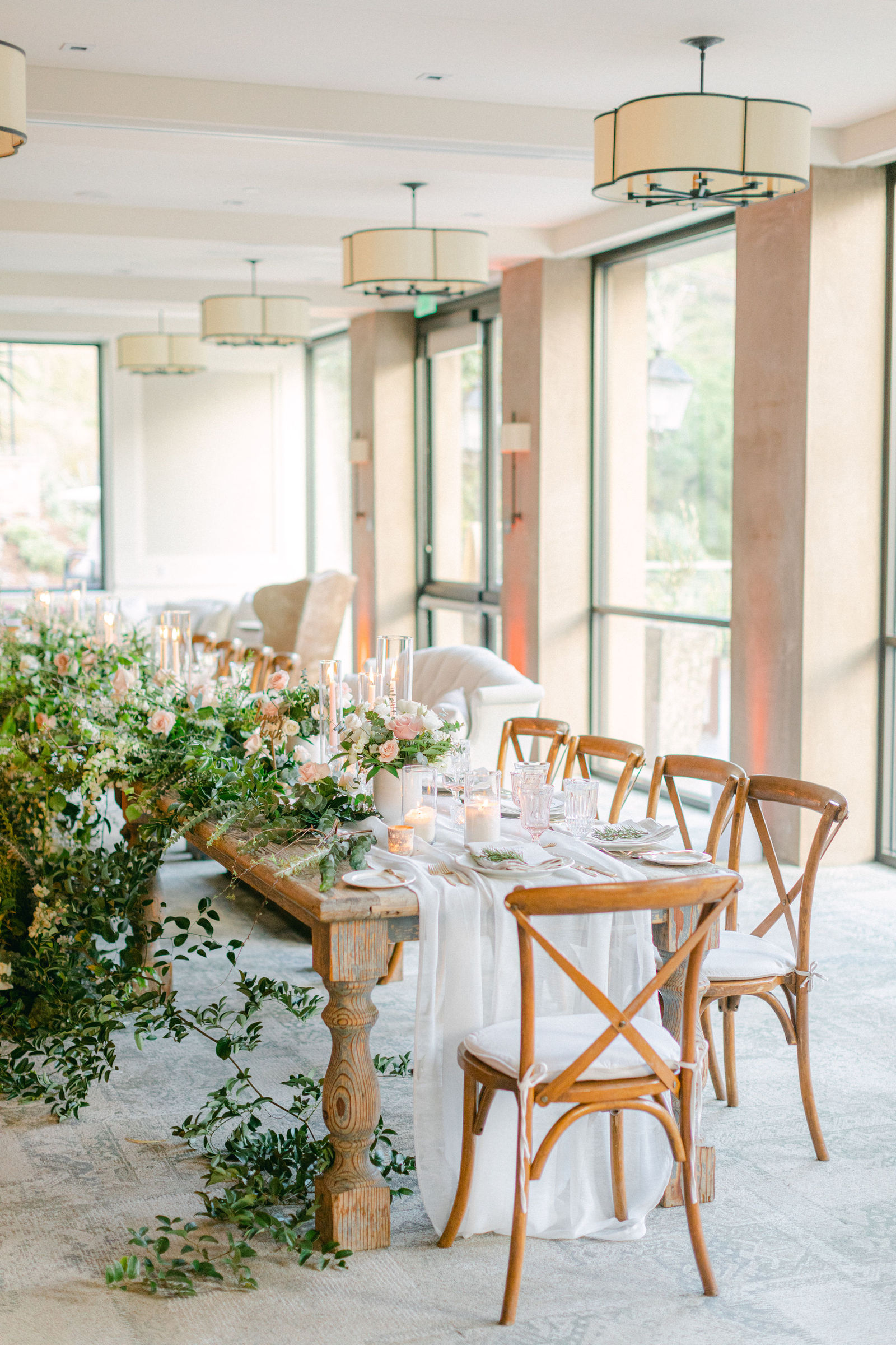 The reception room at The Ranch at Laguna Beach, rattan chairs and soft daylight