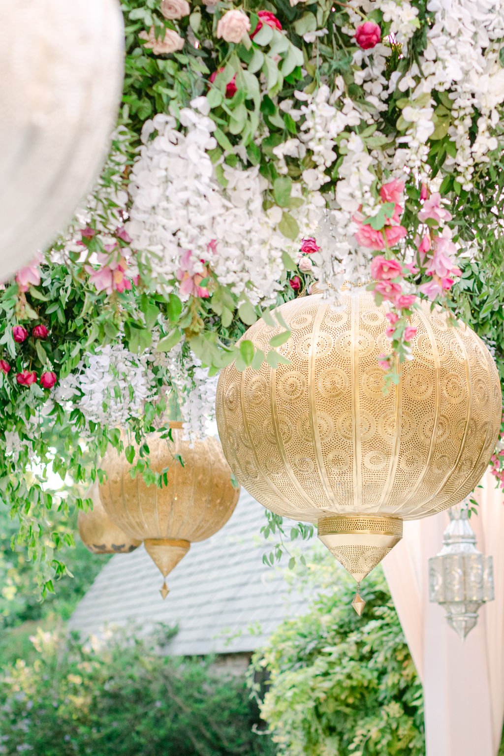 Gold lantern detail above the reception table