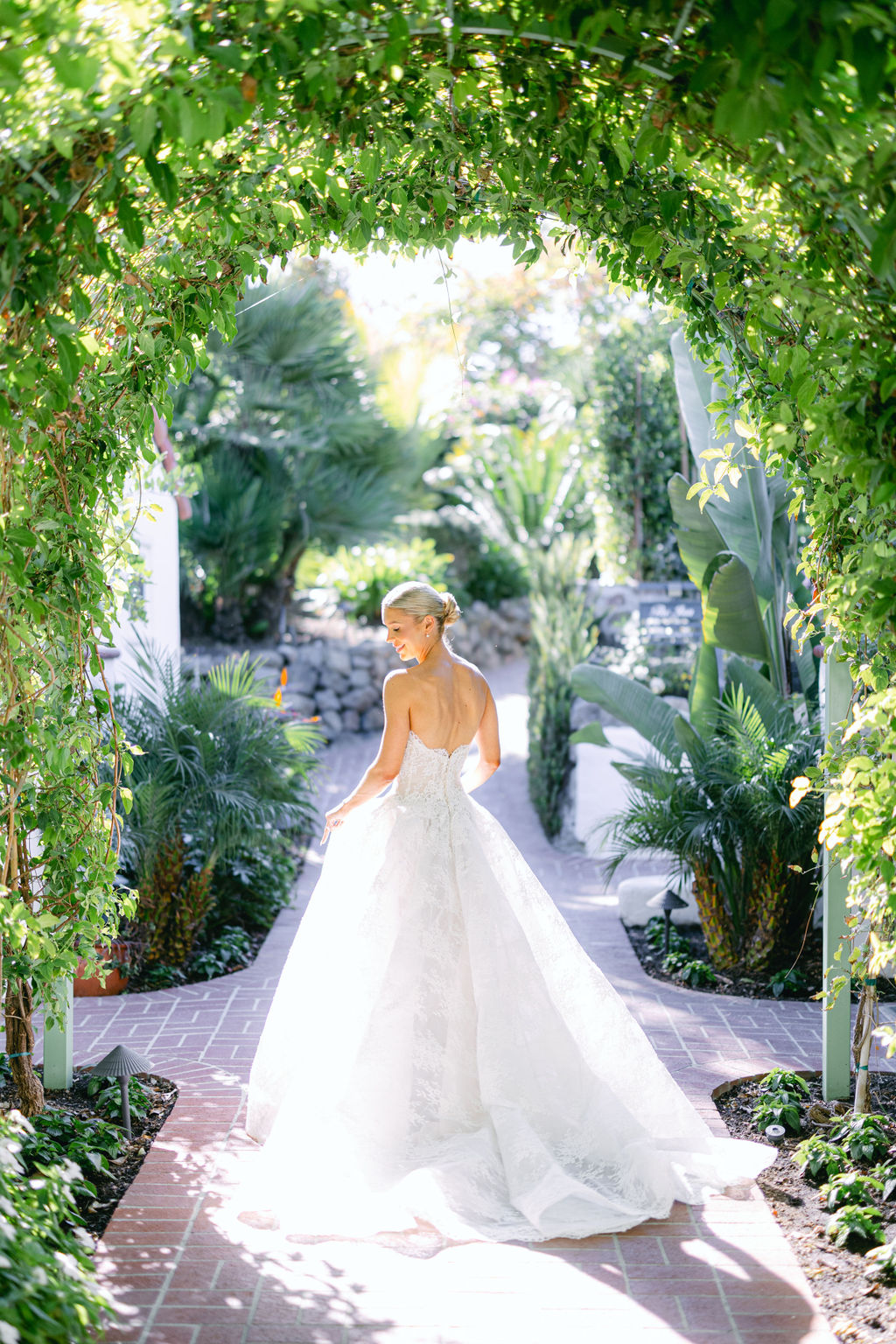 The bride on the garden path at the Inn at Rancho Santa Fe