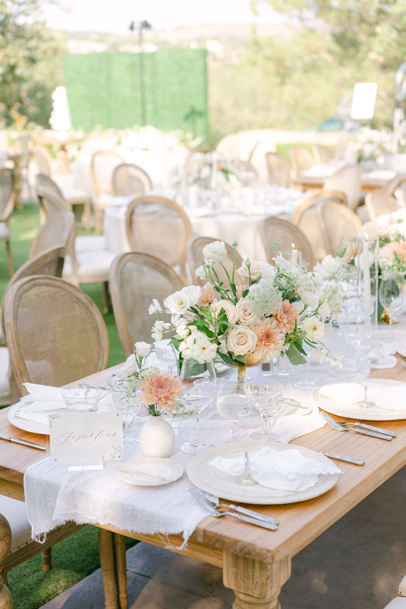 The reception tables set beneath the pergola