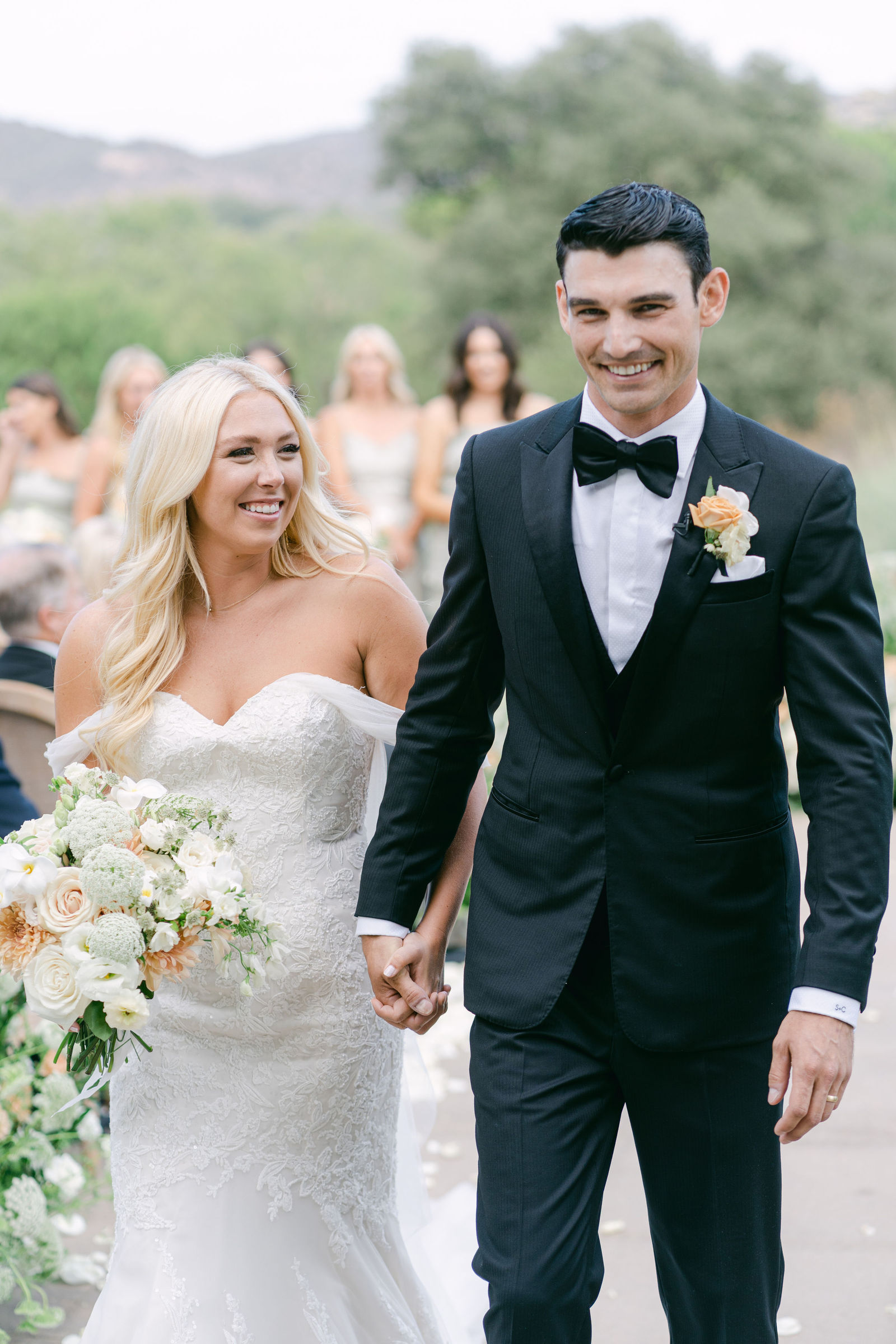 The recessional up a petal-covered aisle