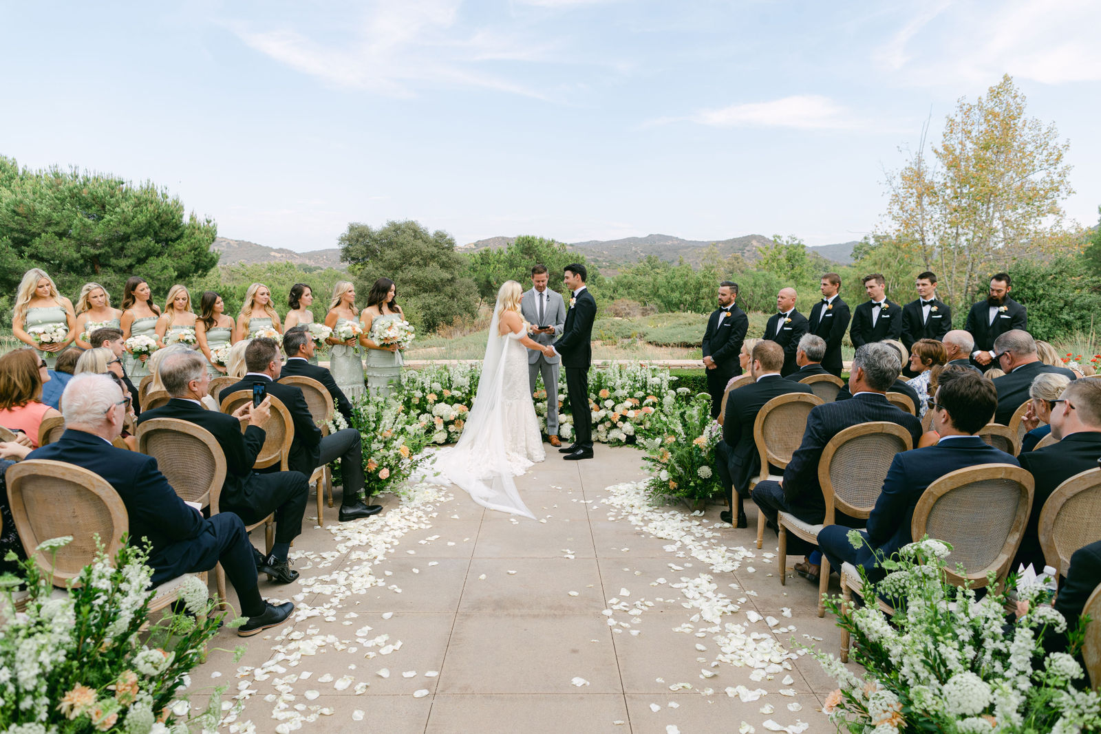 The recessional up a petal-covered aisle