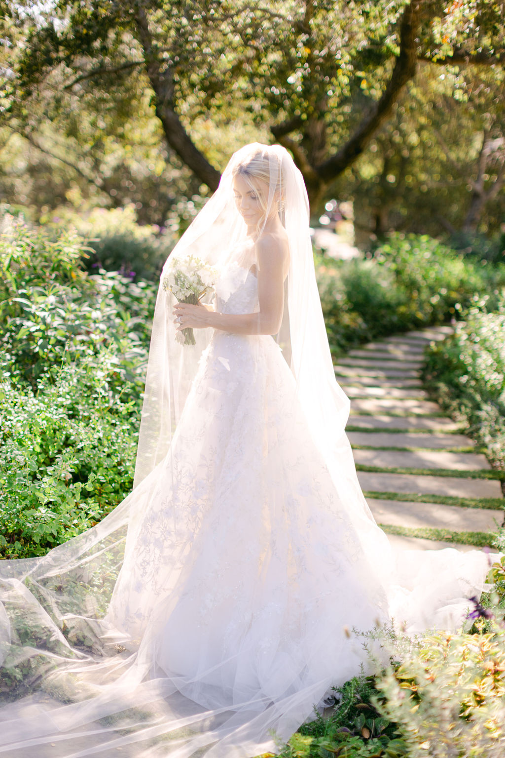 The veil at full length in the gardens at San Ysidro Ranch